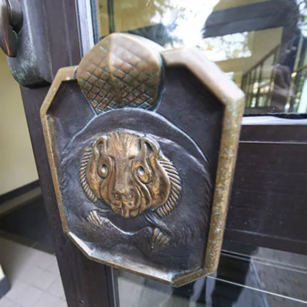 Metal Beaver door handle that has welcomed thousands of people into the OSU Memorial Union.
